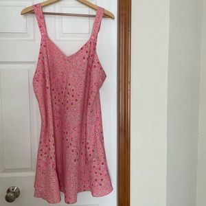 FLORAL PINK SILKY SLEEPWEAR DRESS W/ BLUE PINK RED GREEN FLOWER PATTERN 🌸